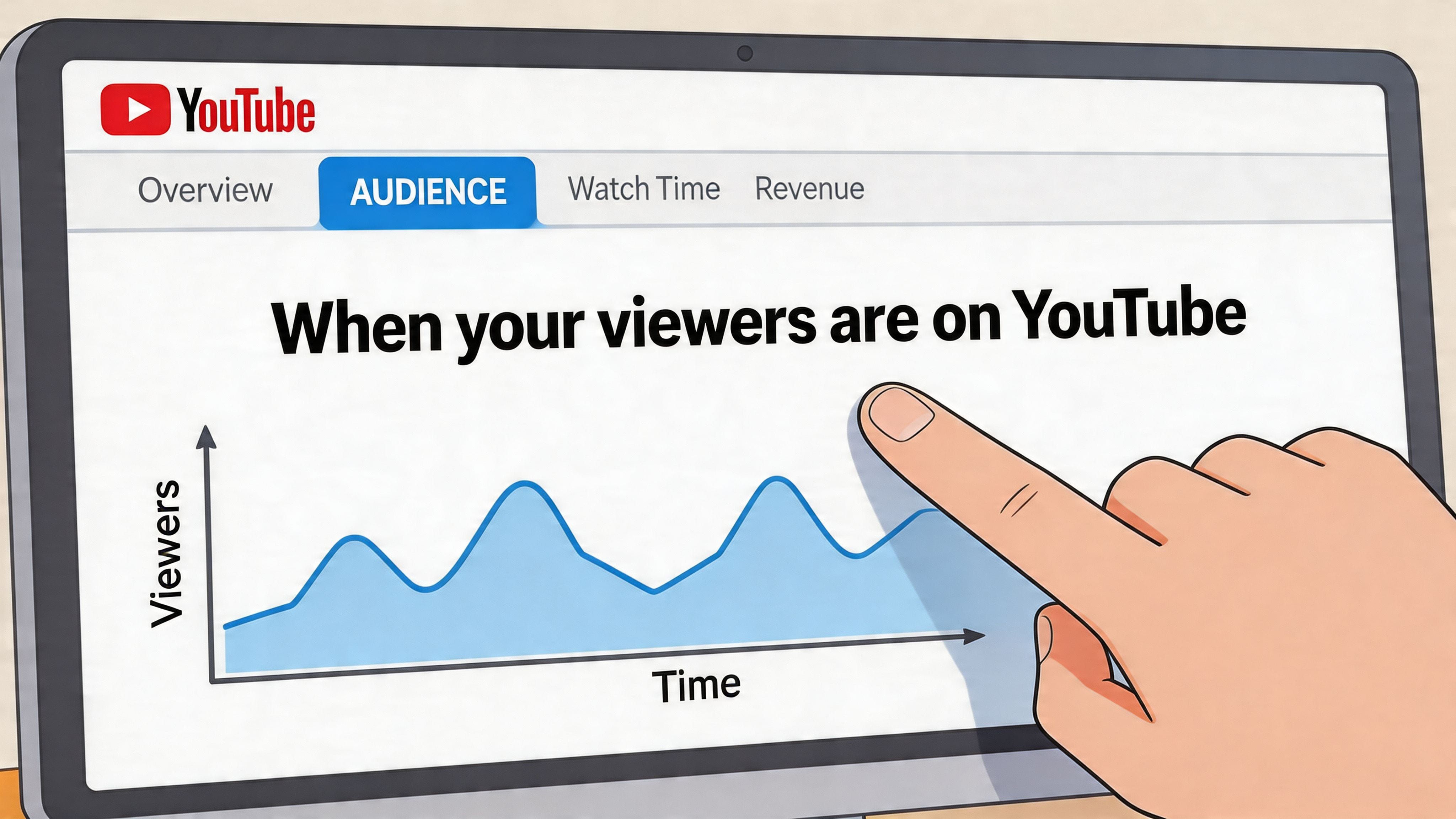 A digital screen showing a YouTube analytics graph displaying when viewers are most active on the platform.