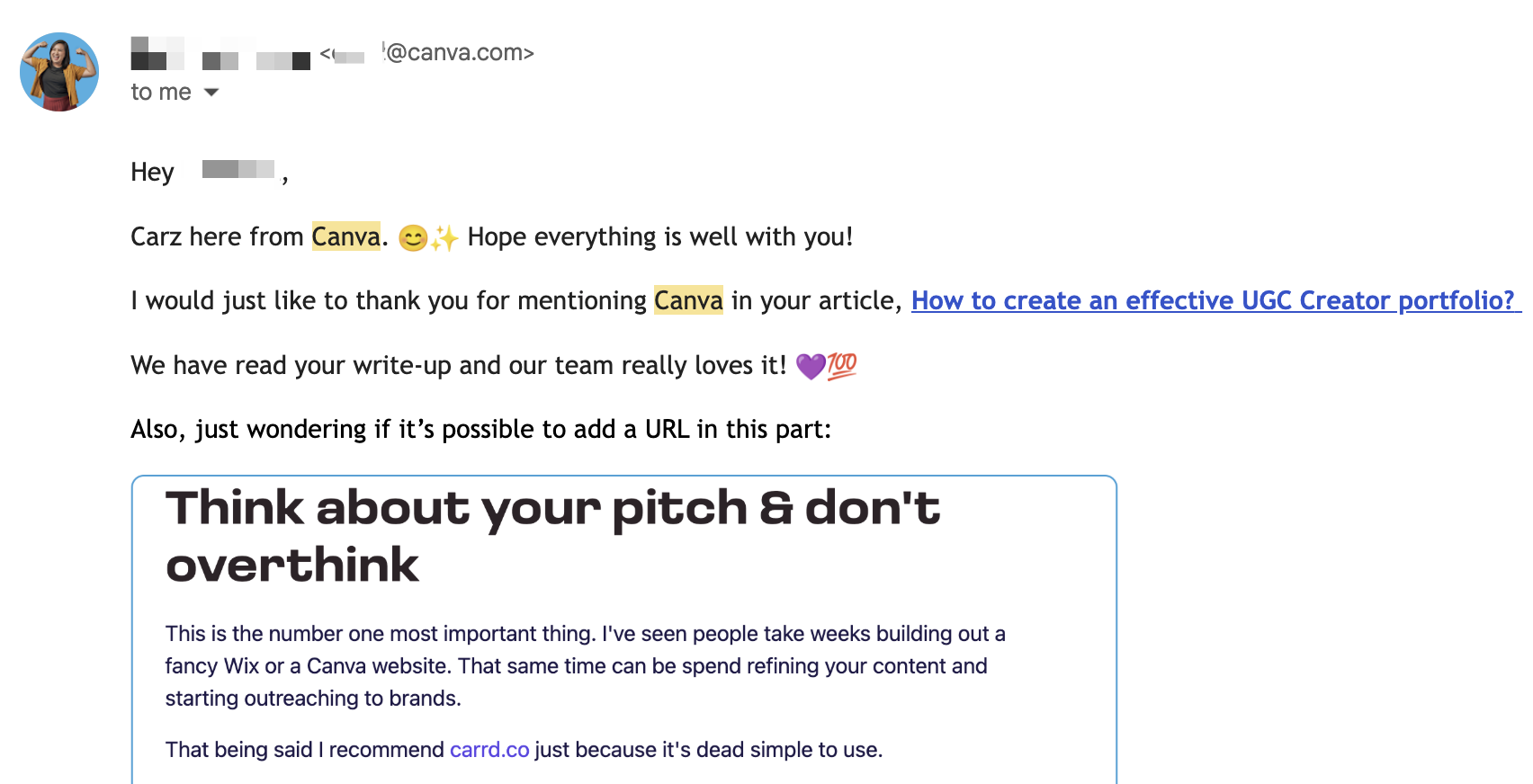 Outreach email example asking for a link addition after an existing brand mention.