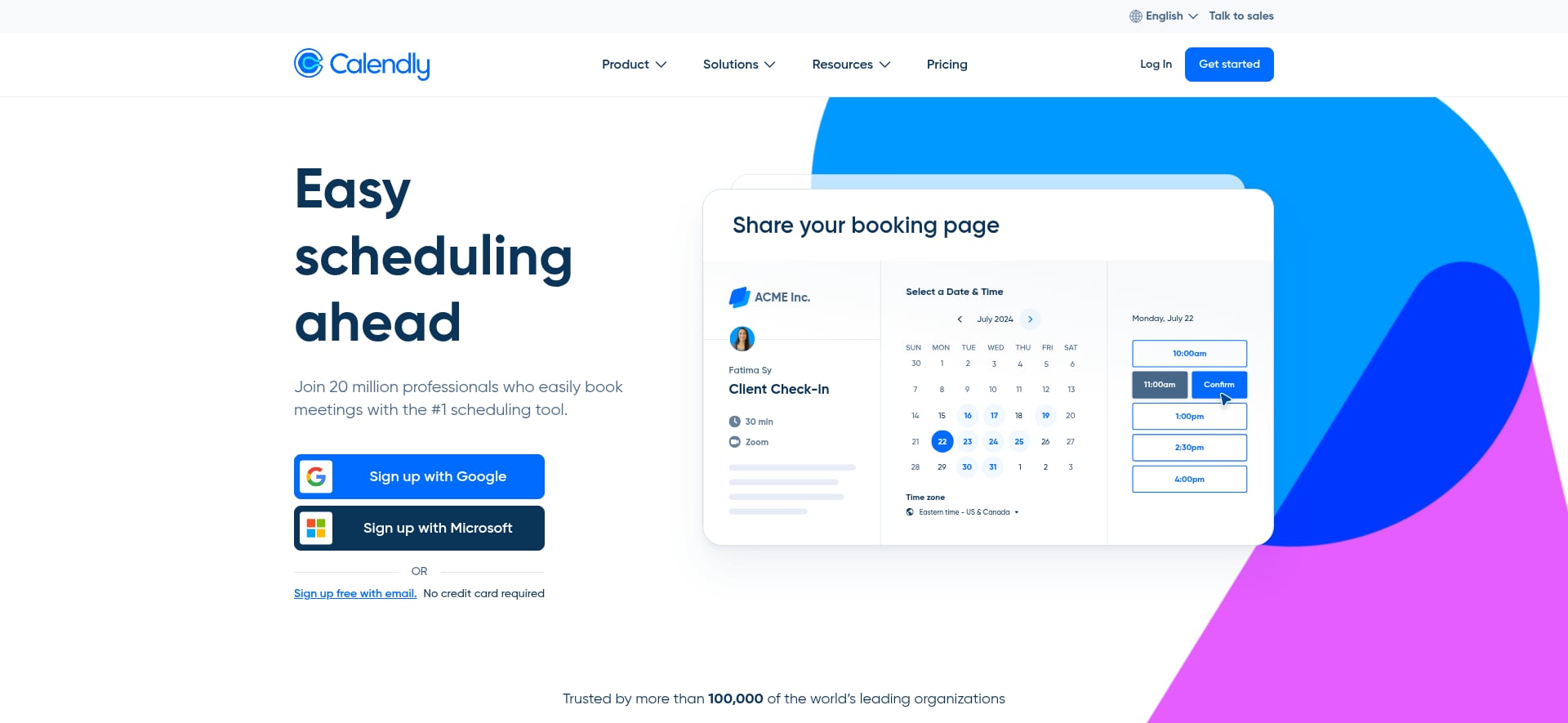 Calendly homepage highlighting scheduling-link led workflow distribution
