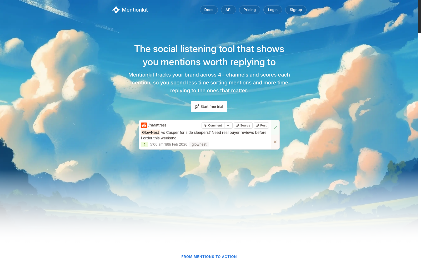 Mentionkit social listening overview page.