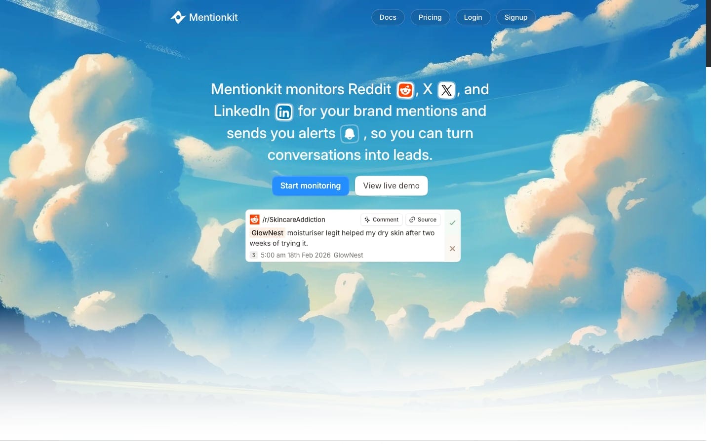 Mentionkit homepage screenshot