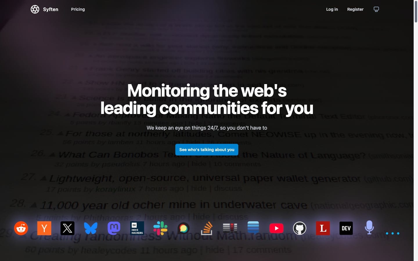 Syften homepage screenshot