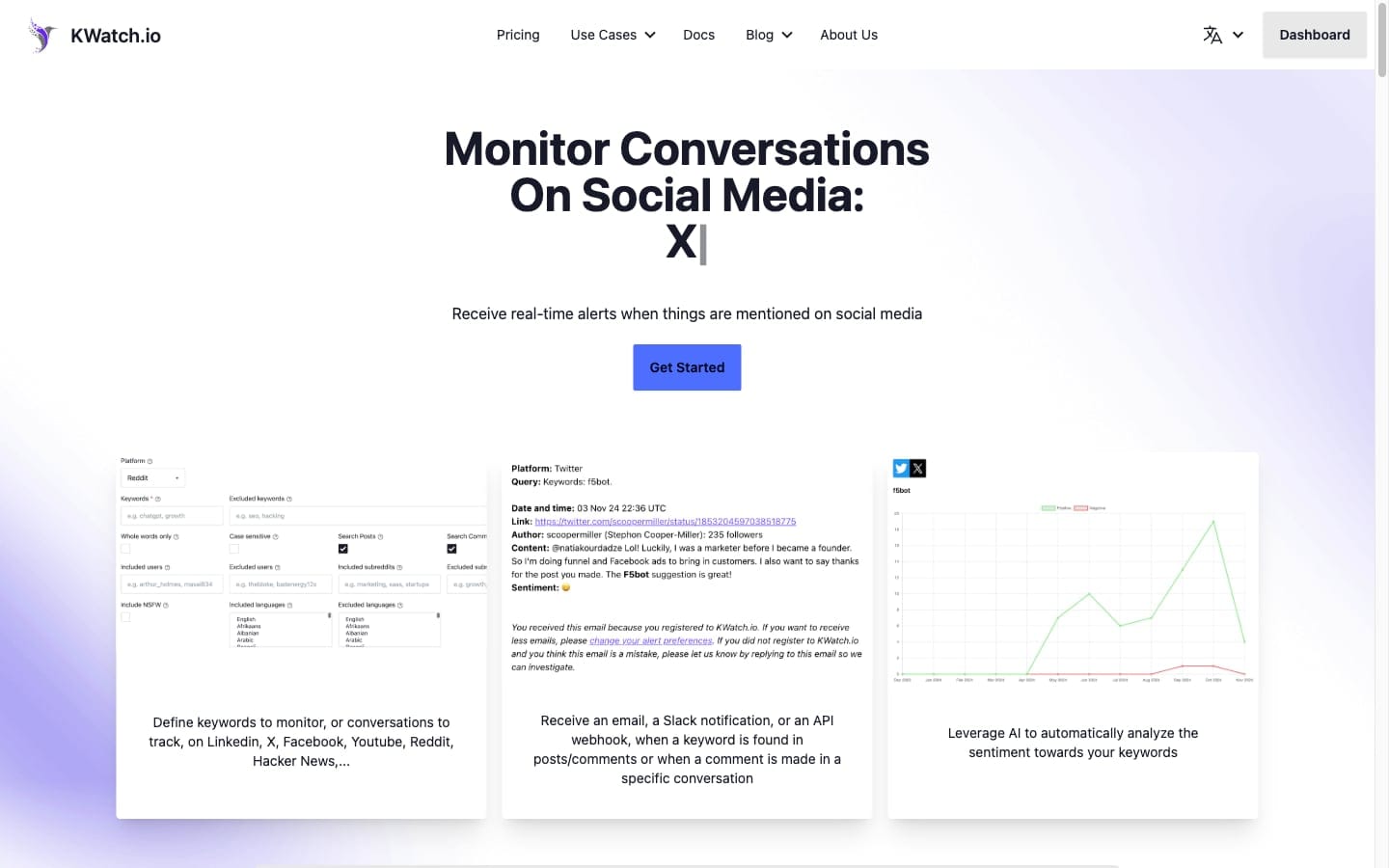 KWatch homepage screenshot