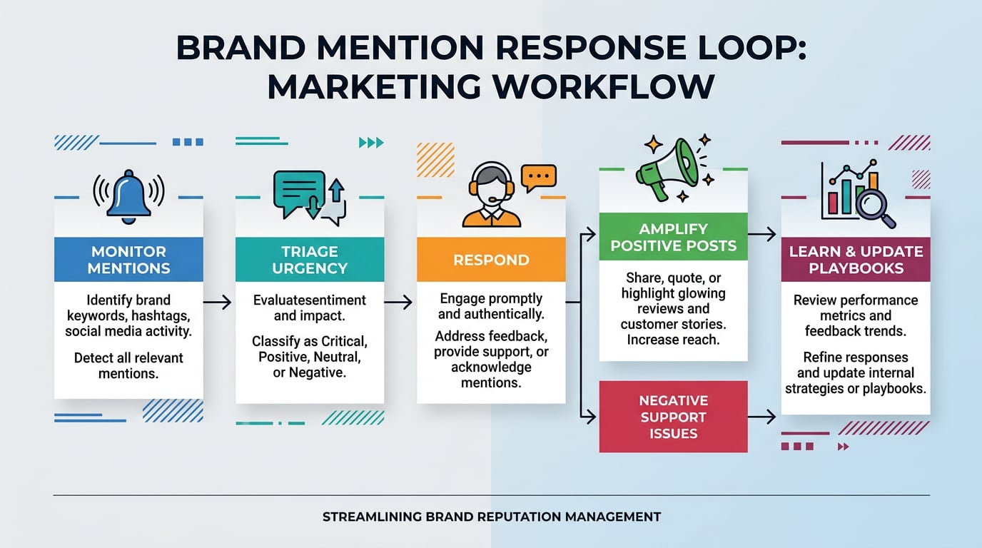 Workflow diagram: monitor, triage, respond, amplify