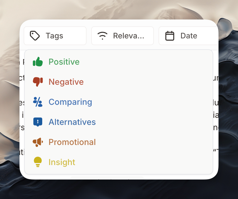 Auto-tag filter dropdown